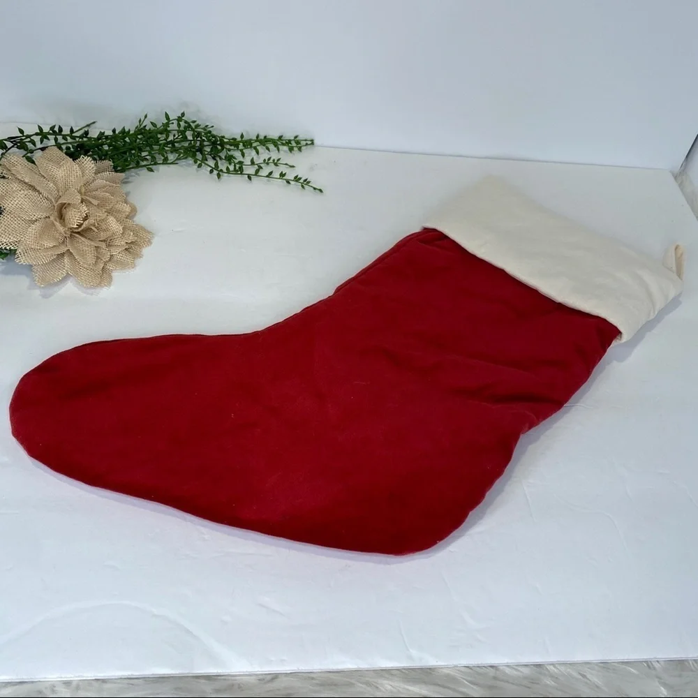 Pottery Barn Red Velvet Embroidered Christmas Stocking RACHEL Medium Size
